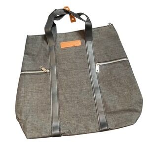 Prestige CRG Charcoal Grey Canvas Tote Bag Faux Leather Trim Work Travel Bag